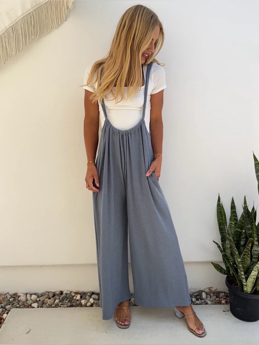 Wide-Leg Suspender Jumpsuit (stock photo similar and only used to show concept )